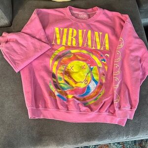 Urban Outfitters NIRVANA Pink Sweatshirt with Yellow and Multicolor Design